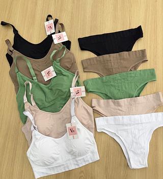 KIT 12 Conjunto canelado top e calcinha